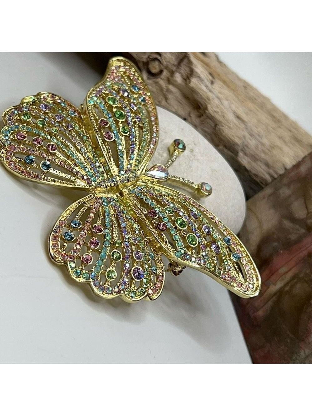 Kirks Folly Gold Iridescent Crystal Butterfly Pin